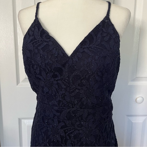 City Triangles Blue Lace Spaghetti Strap Cocktail Dress Sz 13 - Picture 6 of 7